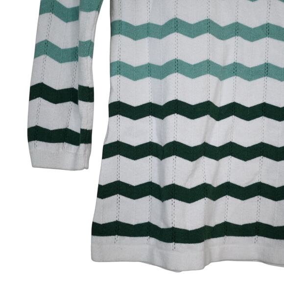 41 Hawthorn Womens XS Irene Pointelle Chevron Striped Sweater in White Green - Picture 8 of 11